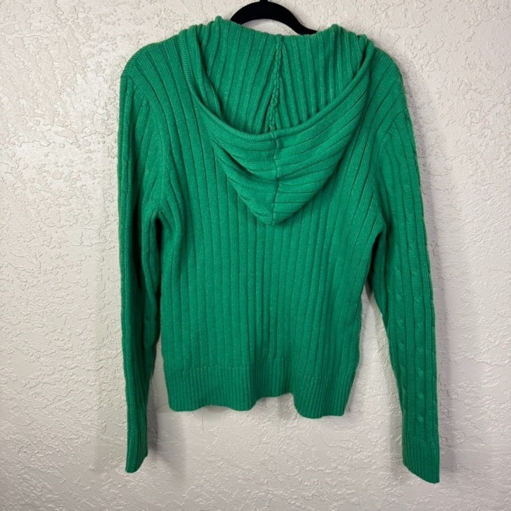 St. John's Bay Cable Knit Hooded Cardigan Sweater Women L Green Preppy Old Money - Picture 5 of 12
